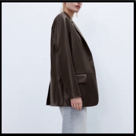 FAUX LEATHER MENSWEAR STYLE BLAZER - Picture 9 of 14